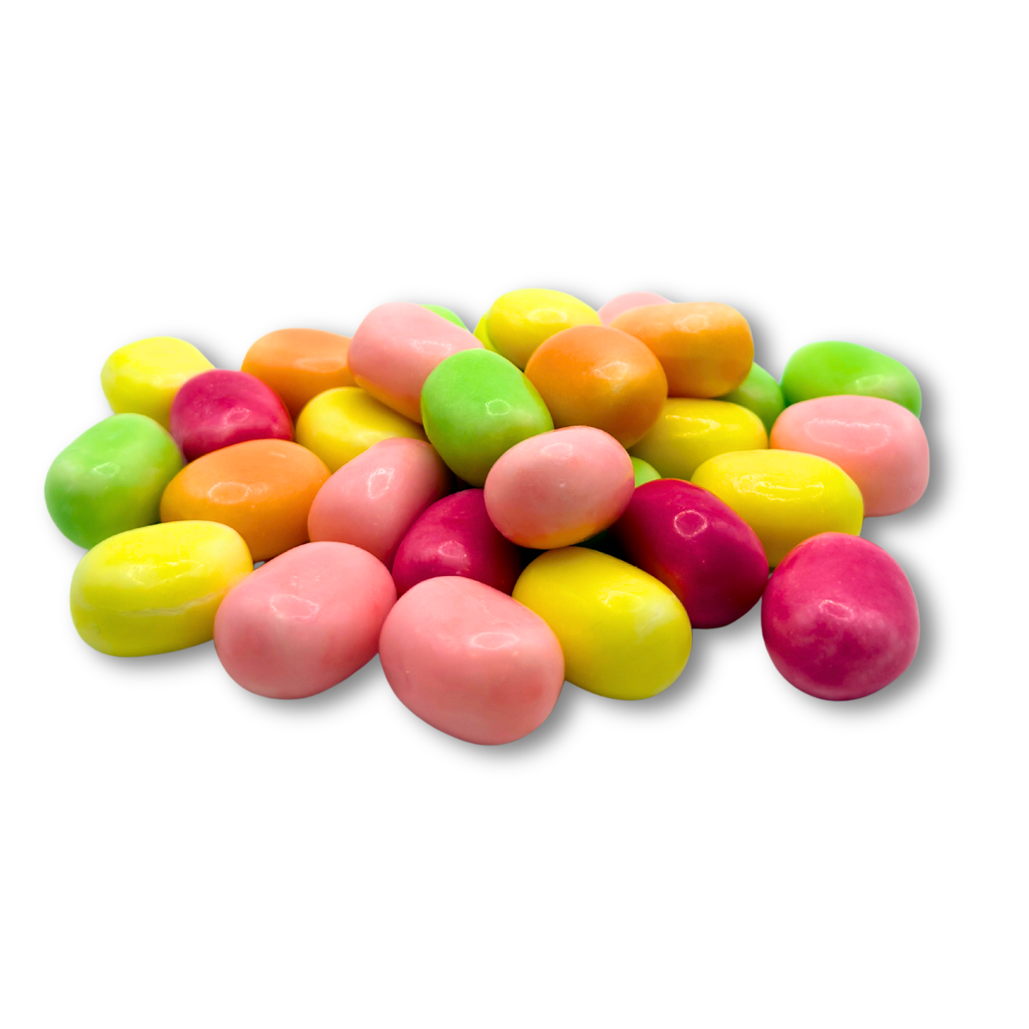 Pile of Maoam Kastanjer Swedish chewy fruit candy in assorted bright colors